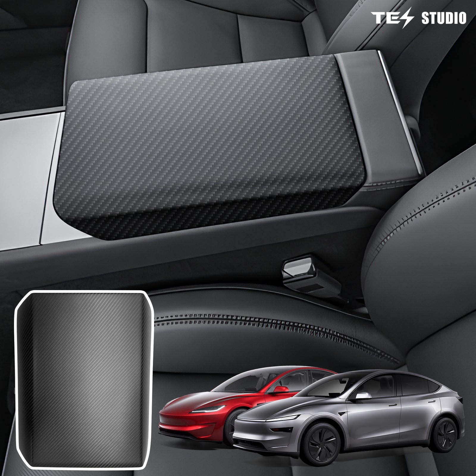 2025 2026 Real Carbon Fiber Center Console Armrest Cover Trim For Tesla Model 3 /3 Highland Model Y/Y Juniper