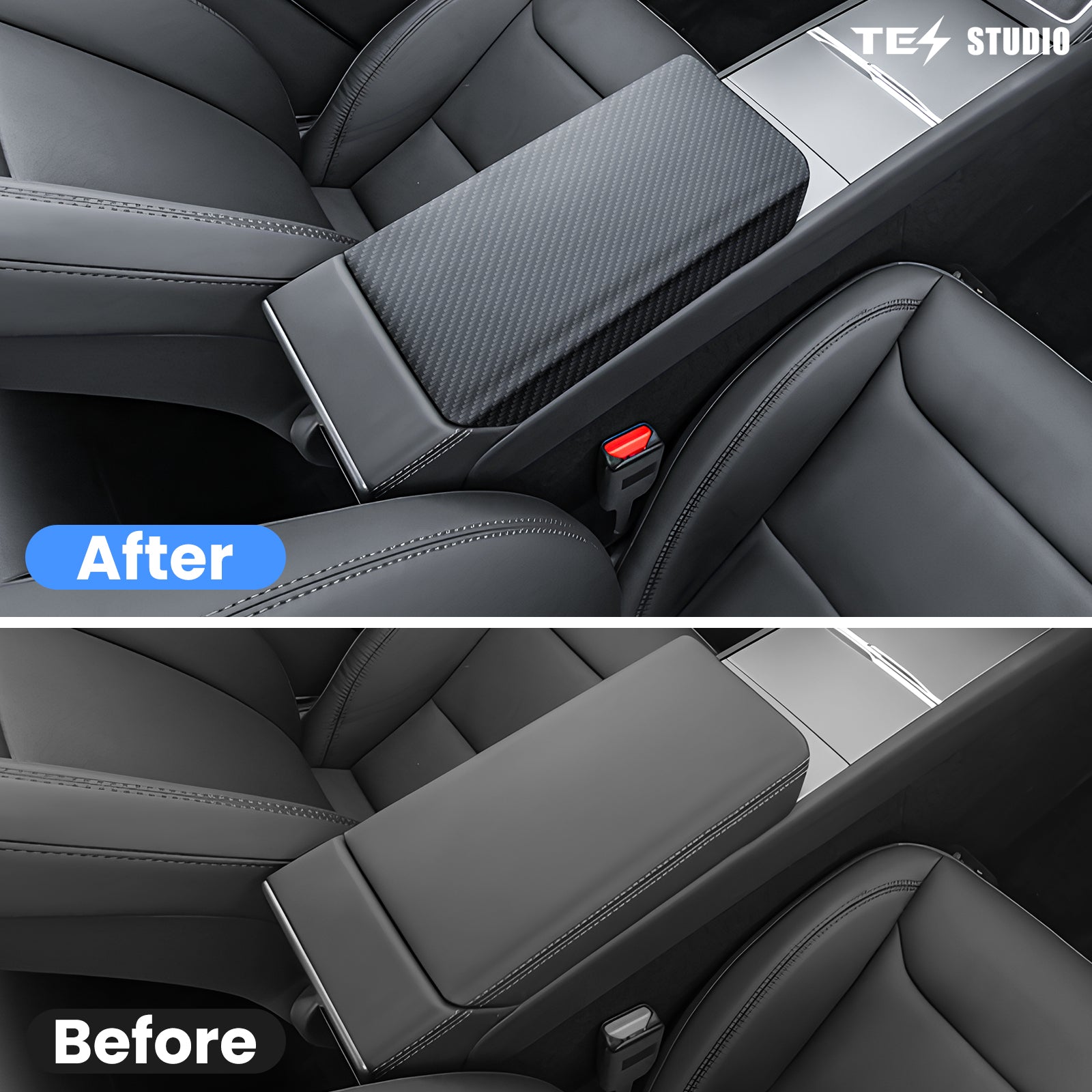 2025 2026 Real Carbon Fiber Center Console Armrest Cover Trim For Tesla Model 3 /3 Highland Model Y/Y Juniper