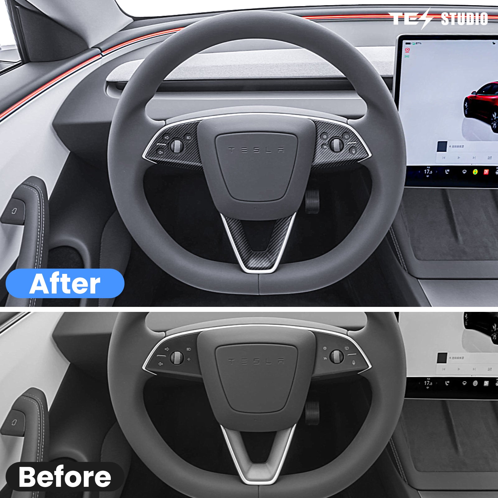 Tesla Accessories Model 3 Highland Steering Wheel Trim Cover Real Carbon Fiber Model 3 Highland Interior Accessories Tesstudio®