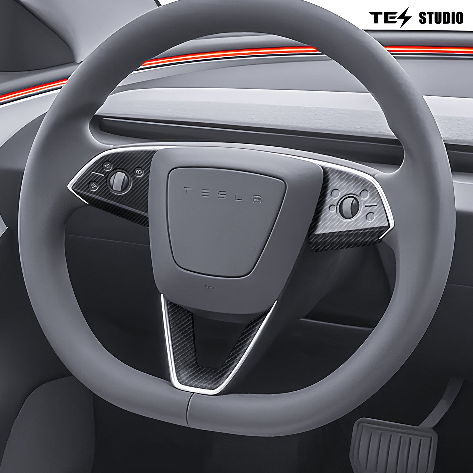 Tesla Accessories Model 3 Highland Steering Wheel Trim Cover Real Carbon Fiber Model 3 Highland Interior Accessories Tesstudio®