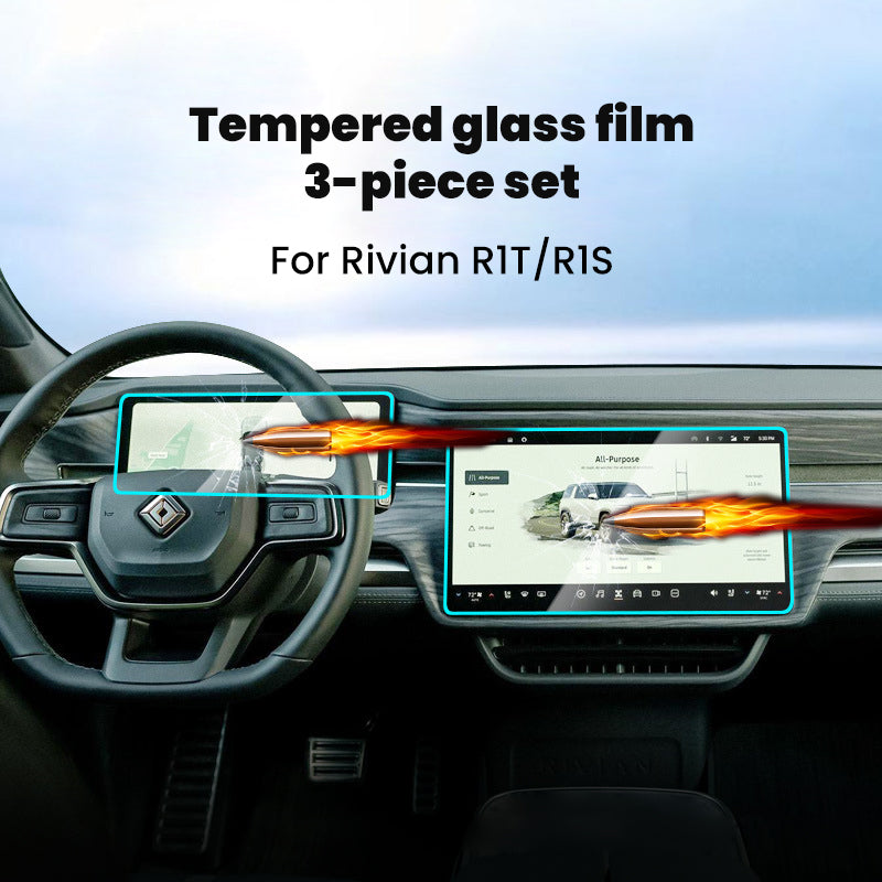 Interior Tempered Glass Screen Protector for Rivian R1T/R1S Center Console & Instrument Cluster