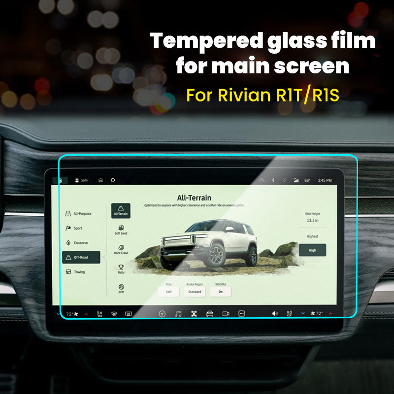 Interior Tempered Glass Screen Protector for Rivian R1T/R1S Center Console & Instrument Cluster
