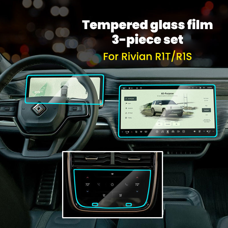 Interior Tempered Glass Screen Protector for Rivian R1T/R1S Center Console & Instrument Cluster