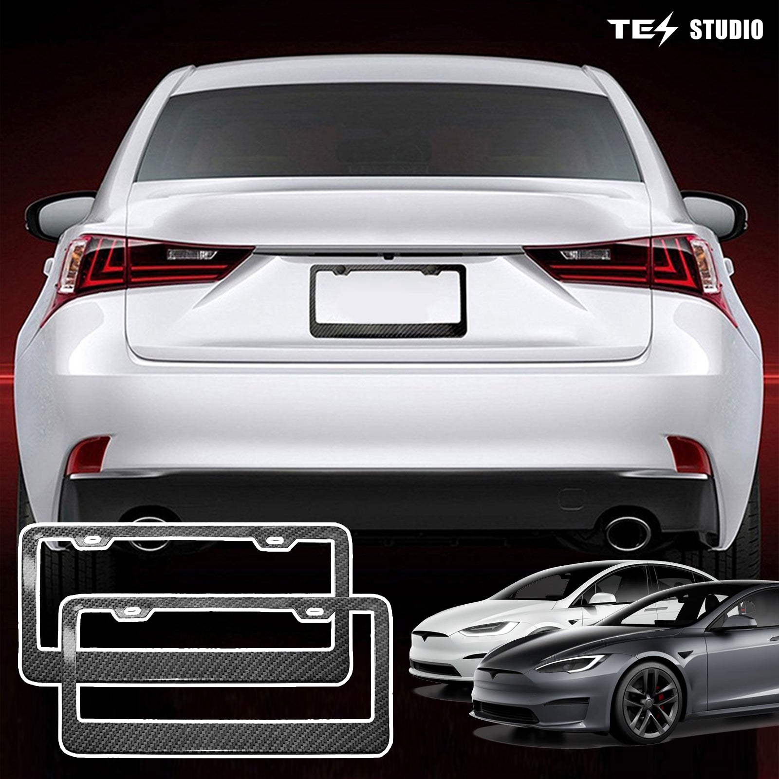 Tesla Model 3/Y/S/M Carbon Fiber License Plate Frame Front & Rear Holder Tesstudio®