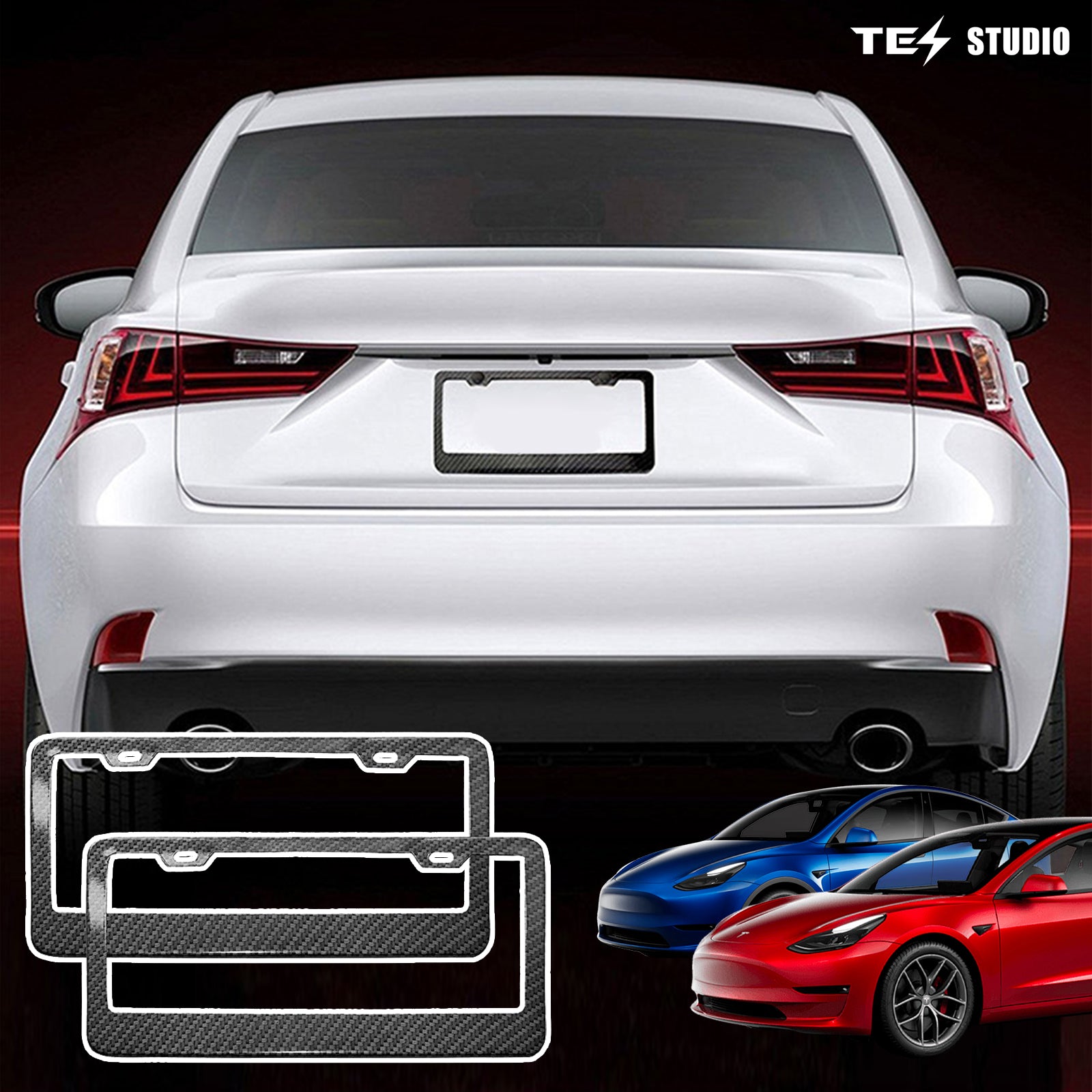 Tesla Model 3/Y/S/M Carbon Fiber License Plate Frame Front & Rear Holder Tesstudio®