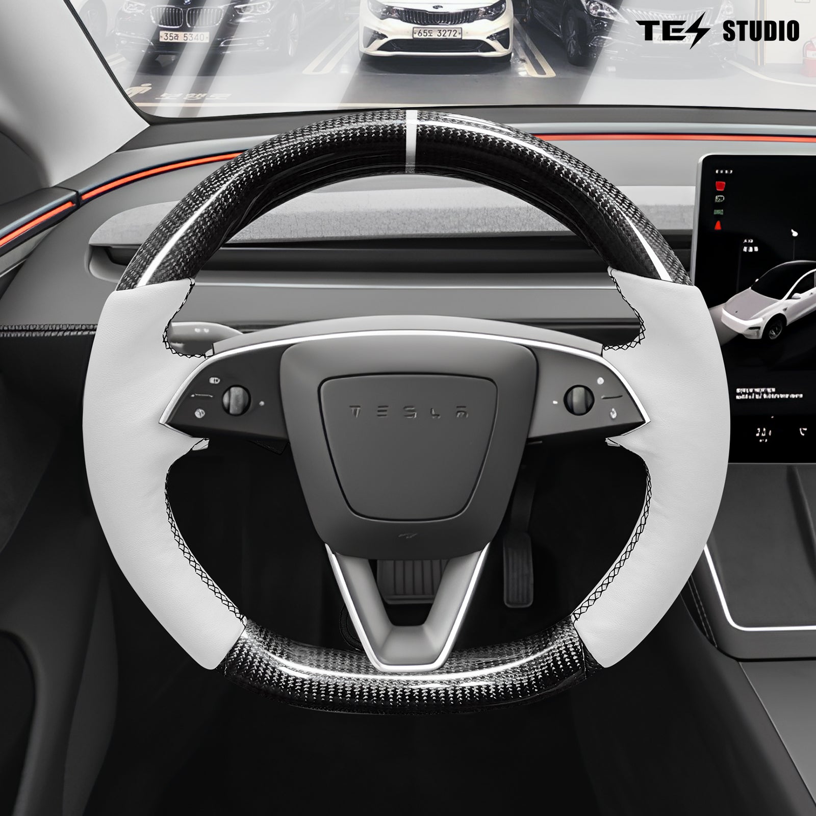 Steering Wheel Round Carbon Fiber Design Sport Styel For Tesla Model Y Juniper