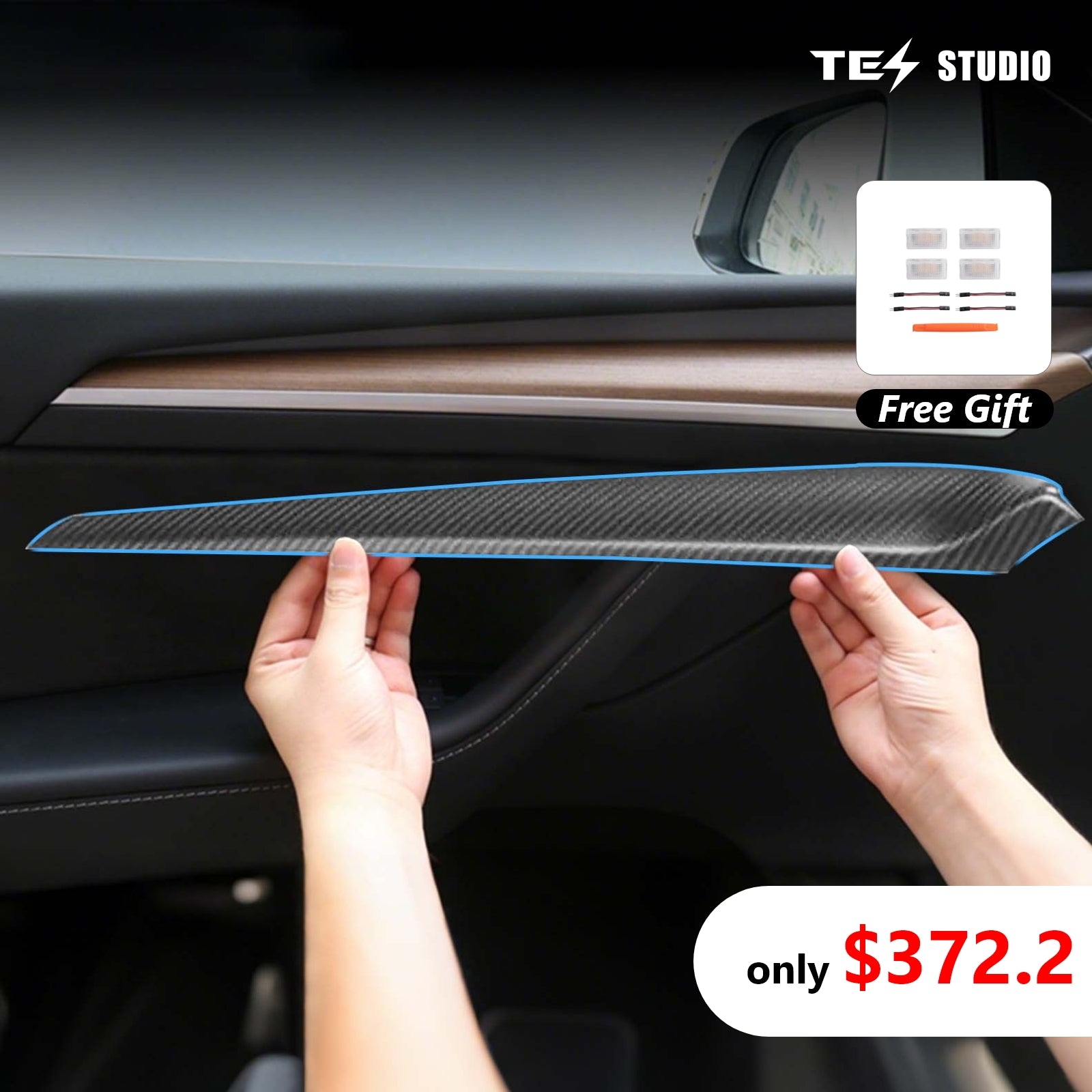 Model 3/Y Real Carbon Fiber Dashboard & Front Door Trim Panel Replacement Kit Tesstudio®