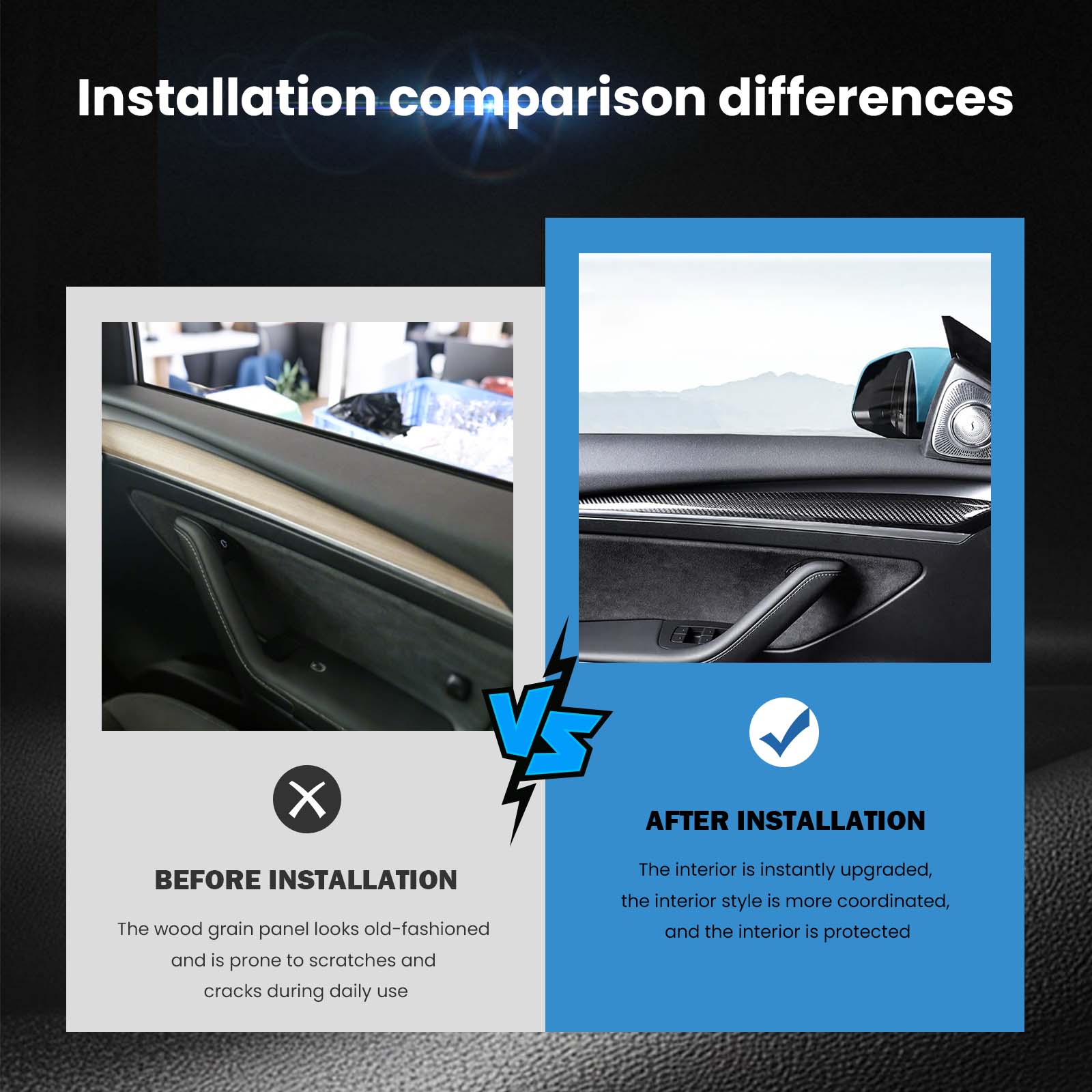 Model 3Y Real Carbon Fiber Dashboard & Front Door Trim Panel Replacement Kit Tesstudio®