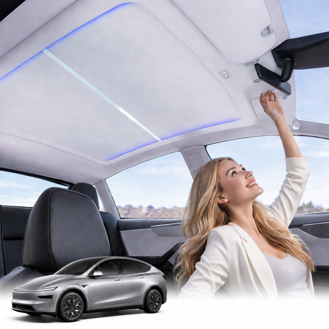 Power Sunshade Voice-Controlled For Tesla Model Y L