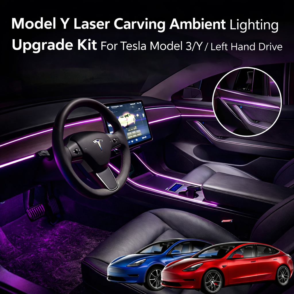 Tesstudio Model Y Laser Carving Ambient Lighting Upgrade Kit For Tesla Model 3/Y / Left Hand Drive