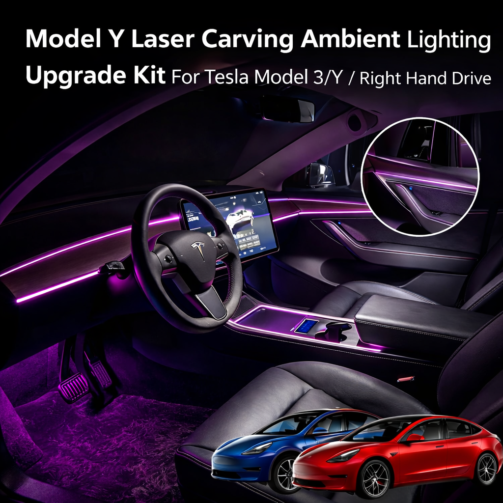 Tesstudio Model Y Laser Carving Ambient Lighting Upgrade Kit For Tesla Model 3/Y / Right Hand Drive