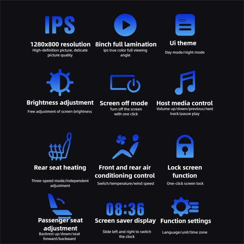 8 Inch Smart IPS Display HD Video R8 Plus Rear Entertainment Screen for Tesla Model 3/Y