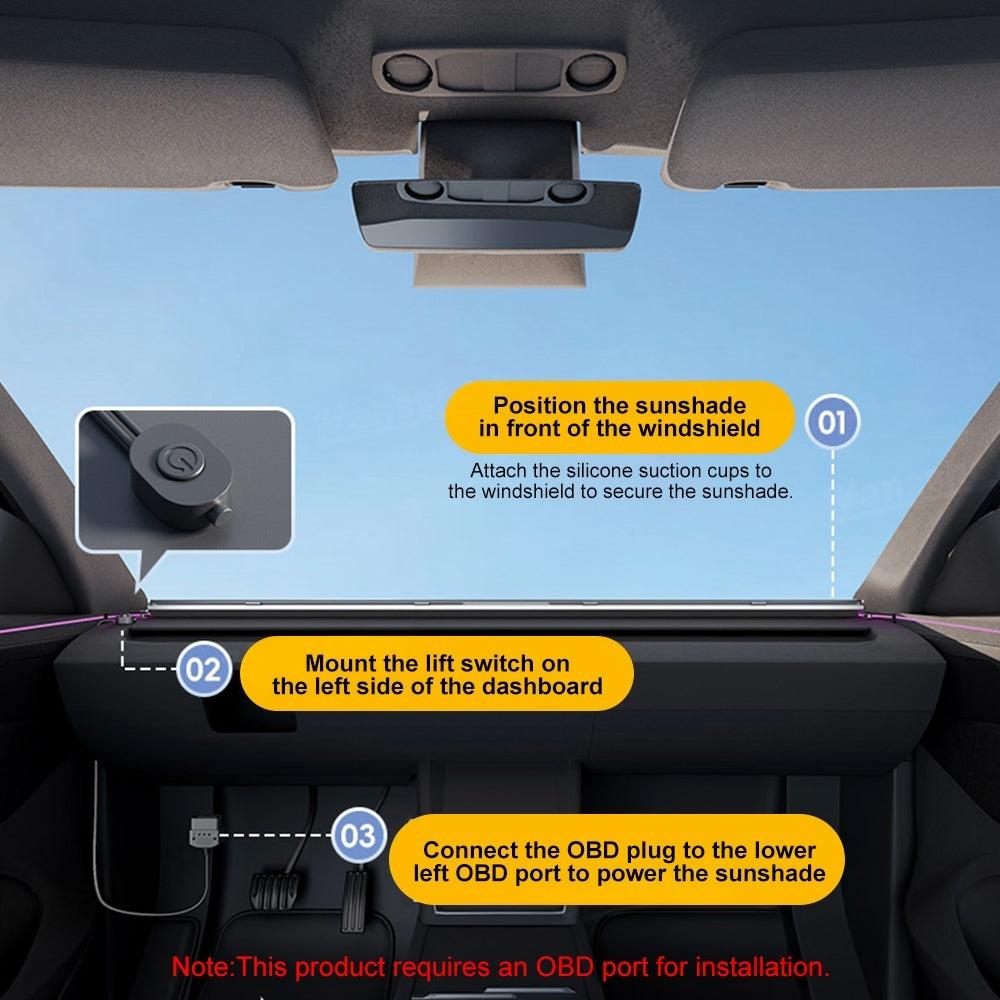 Fully Automatic Front Windshield Sunshade for Model 3 & 3 Highland / Model Y & Y Juniper & Y Standard