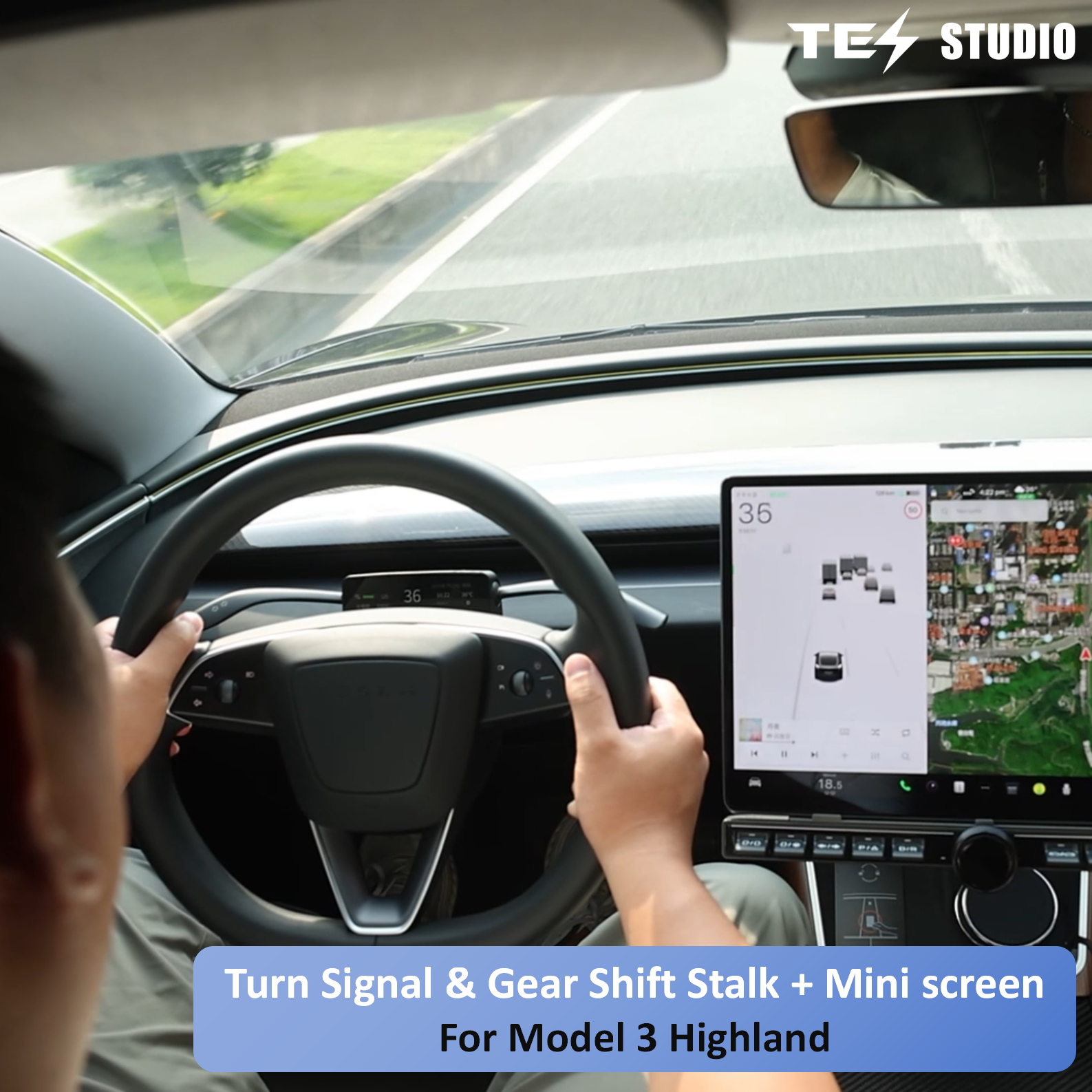 Tesstudio Turn Signal & Gear Shift Stalk With Mini Display For Tesla Model 3 Highland / Y Juniper