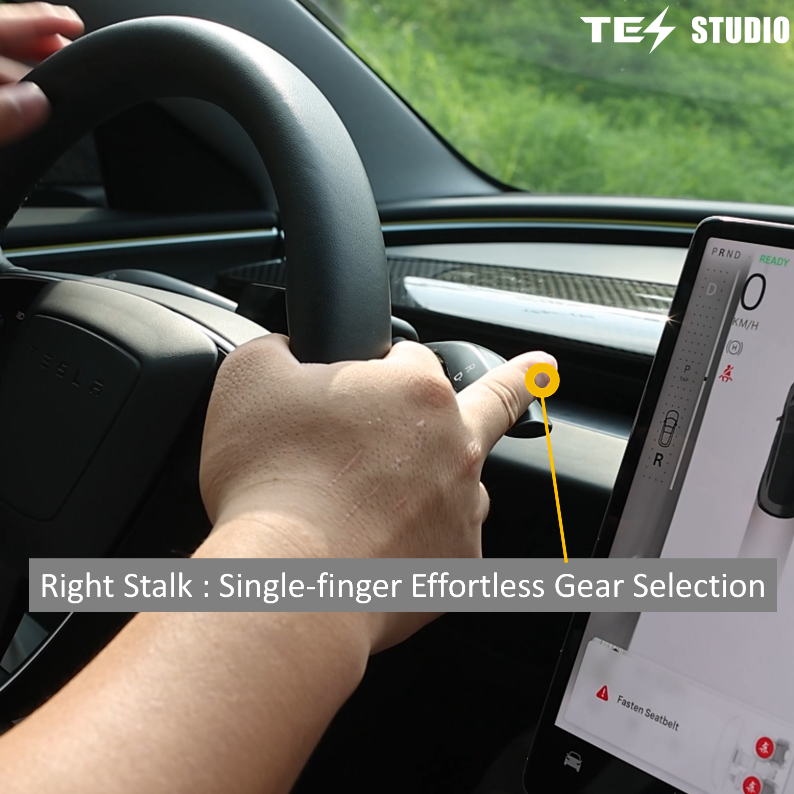 Tesstudio Turn Signal & Gear Shift Stalk With Mini Display For Tesla Model 3 Highland / Y Juniper