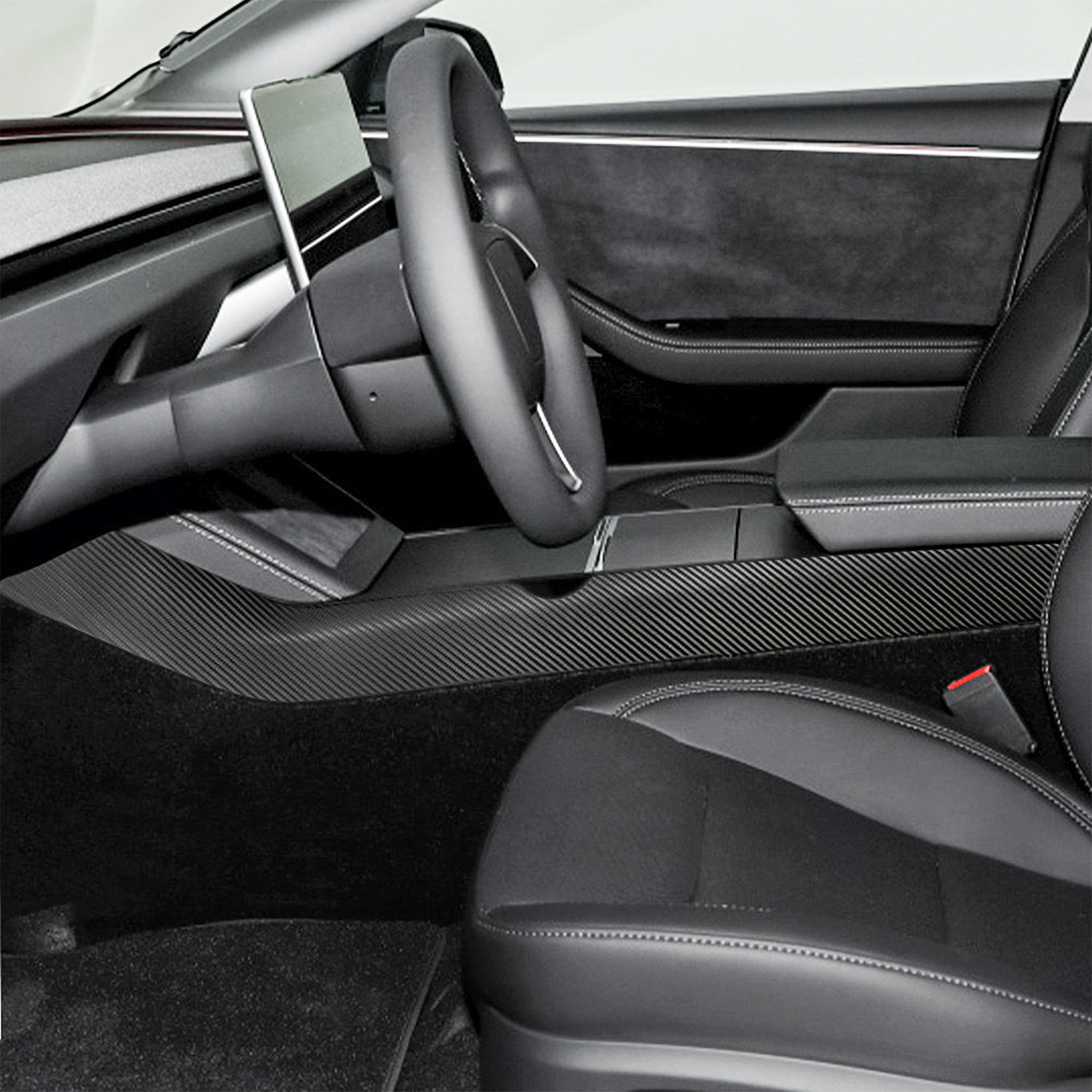 Real Molded Carbon Fiber Center Console Side Panel Covers for 2024+ Tesla Model 3 Highland & 2025+ Model Y Juniper (2 Pieces)