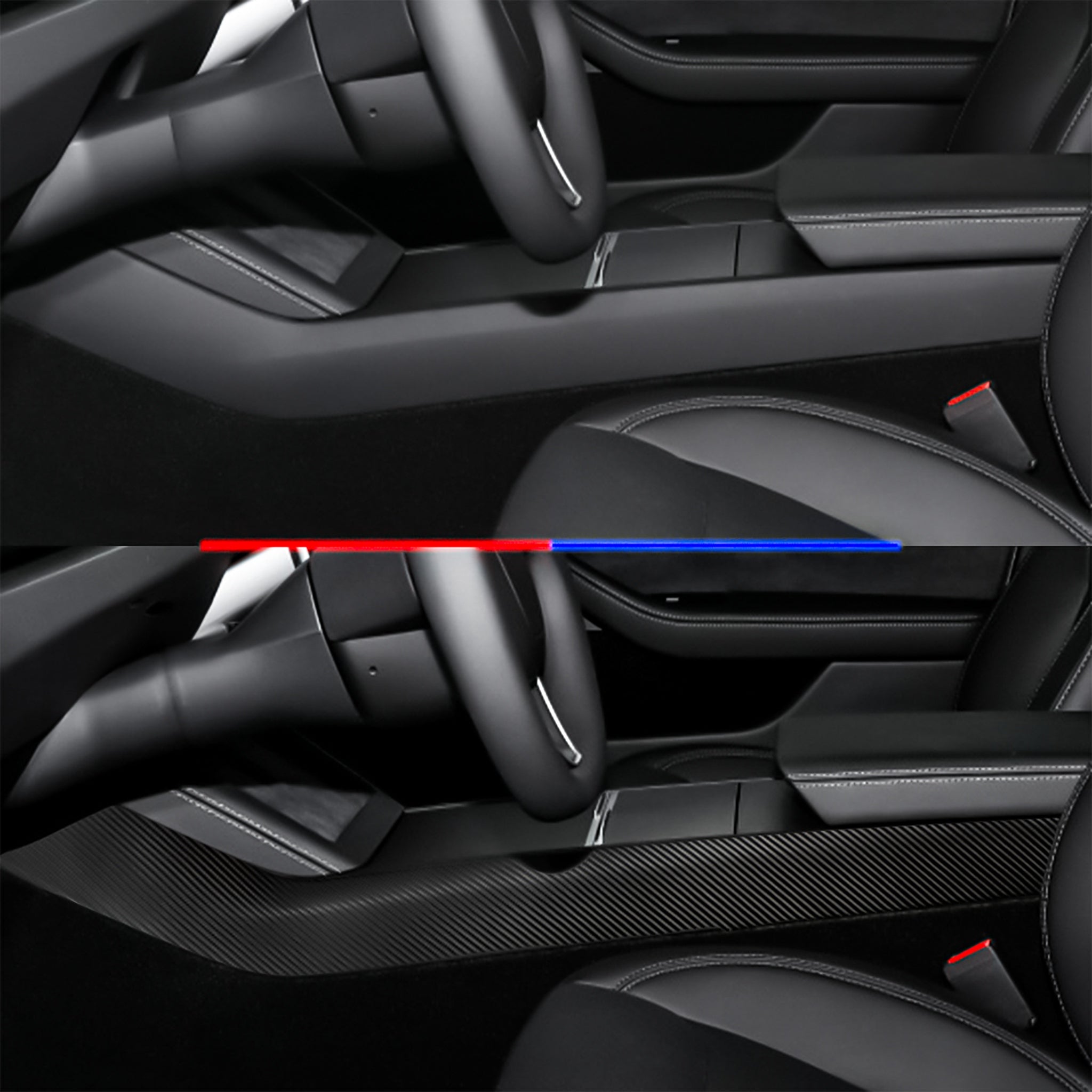 Real Molded Carbon Fiber Center Console Side Panel Covers for 2024+ Tesla Model 3 Highland & 2025+ Model Y Juniper (2 Pieces)