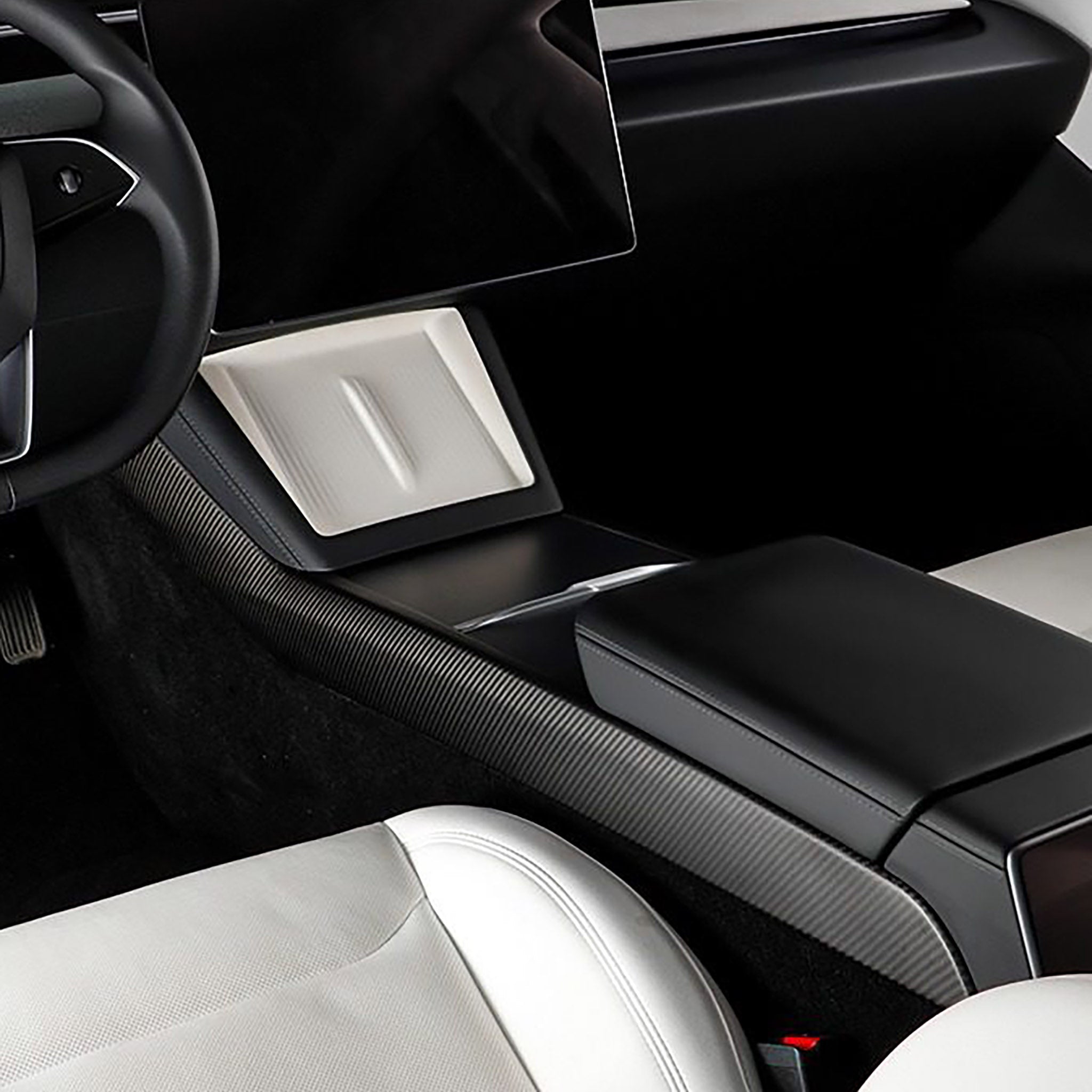 Real Molded Carbon Fiber Center Console Side Panel Covers for 2024+ Tesla Model 3 Highland & 2025+ Model Y Juniper (2 Pieces)