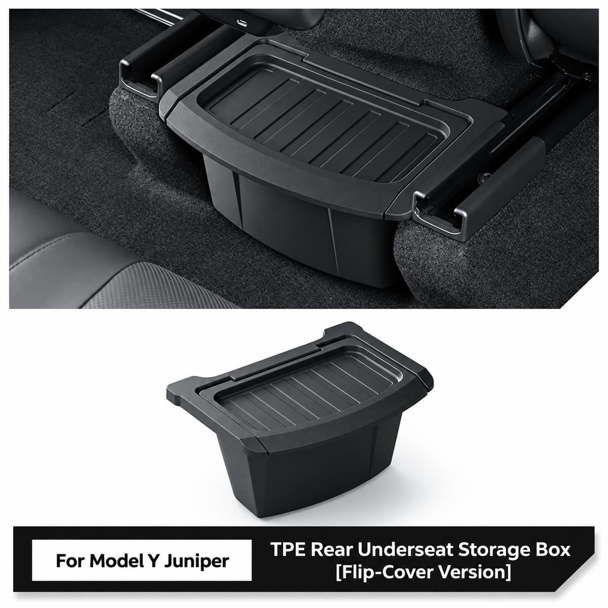 TPE Rear Armrest Storage Box with Flip-Top Lid for Tesla Model Y Juniper / Model Y L