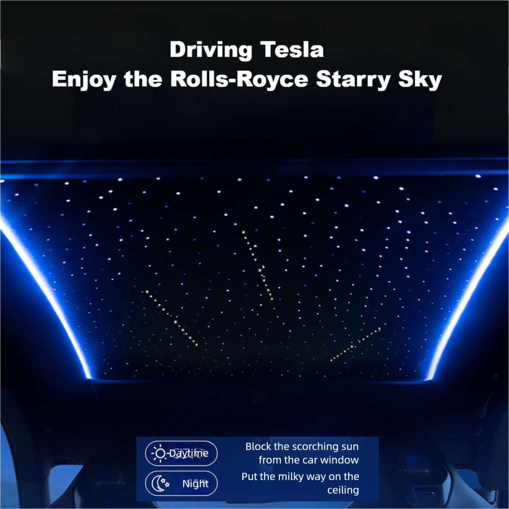 Tesstudio Smart Voice-Controlled Starry Sunshade for Tesla Model Y / Y Juniper | Enjoy the Rolls-Royce Starry Sky