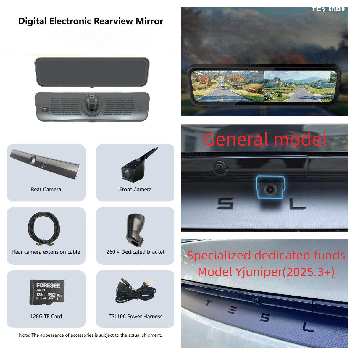 Special S82 Pro 2/4K HD 8.2Inch Streaming Rearview Mirror With BSD Special For Model Y Juniper (2025.03+)-Made in US 4K Front 2K Rear, 128GB Card