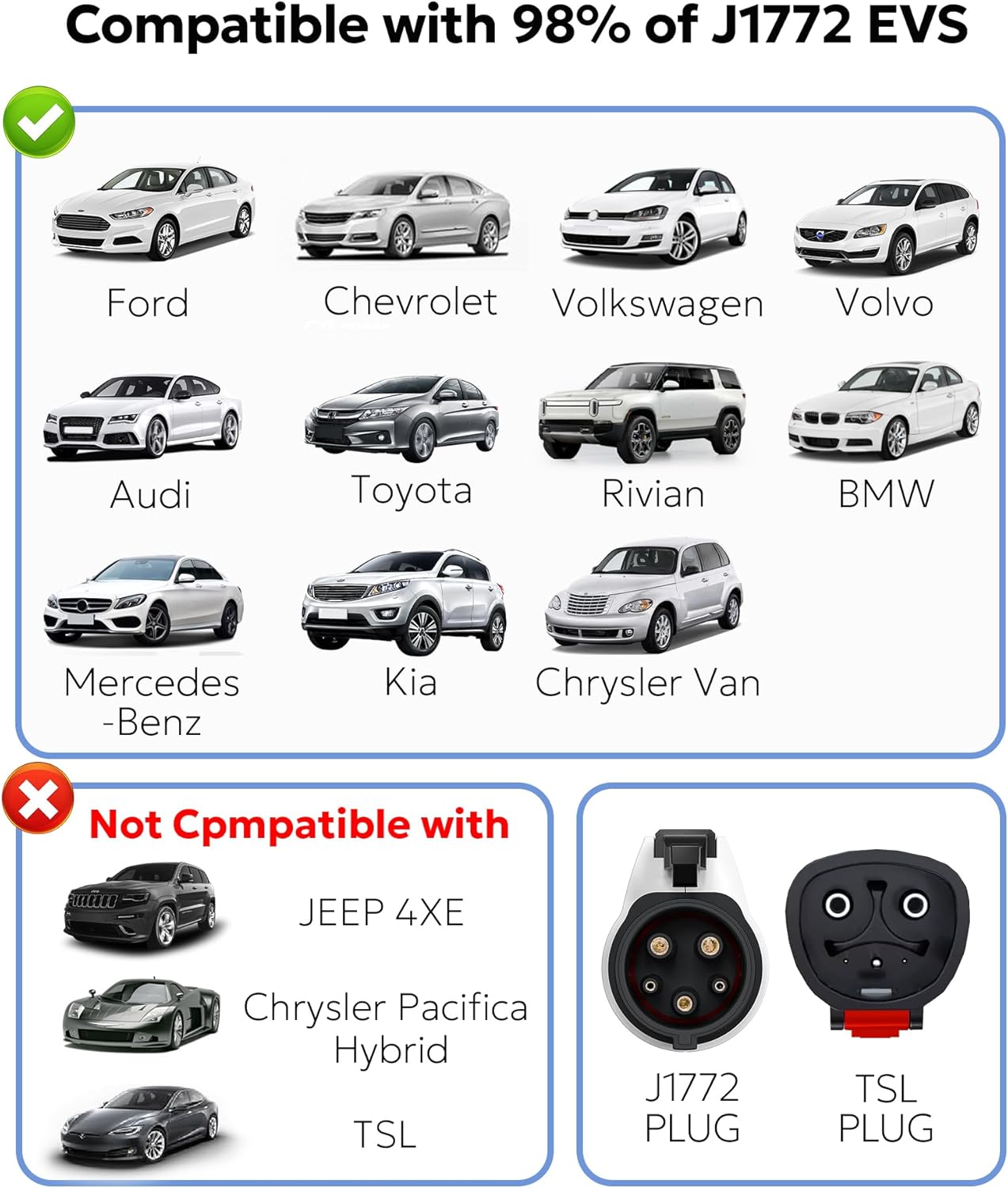 Charger Connectors Tesla to J1772 Adapter with Screen Display 60Amp 250V Converter with Press-Lock
