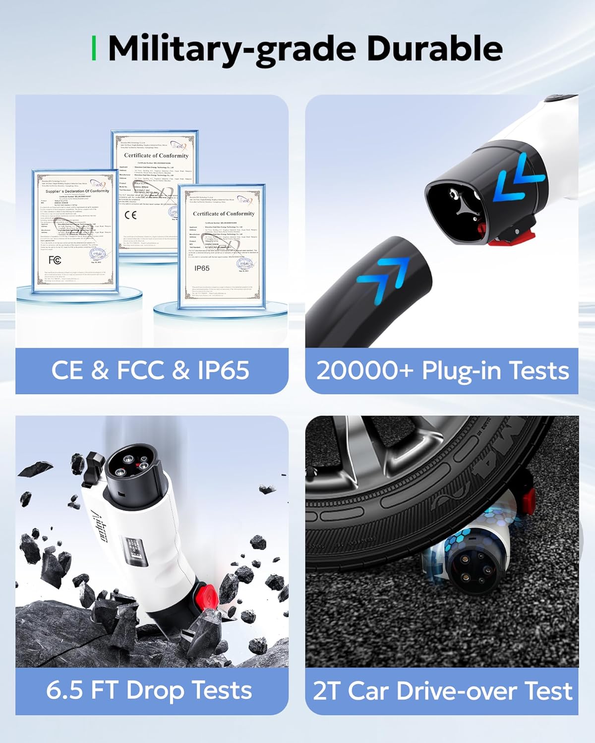 Charger Connectors Tesla to J1772 Adapter with Screen Display 60Amp 250V Converter with Press-Lock
