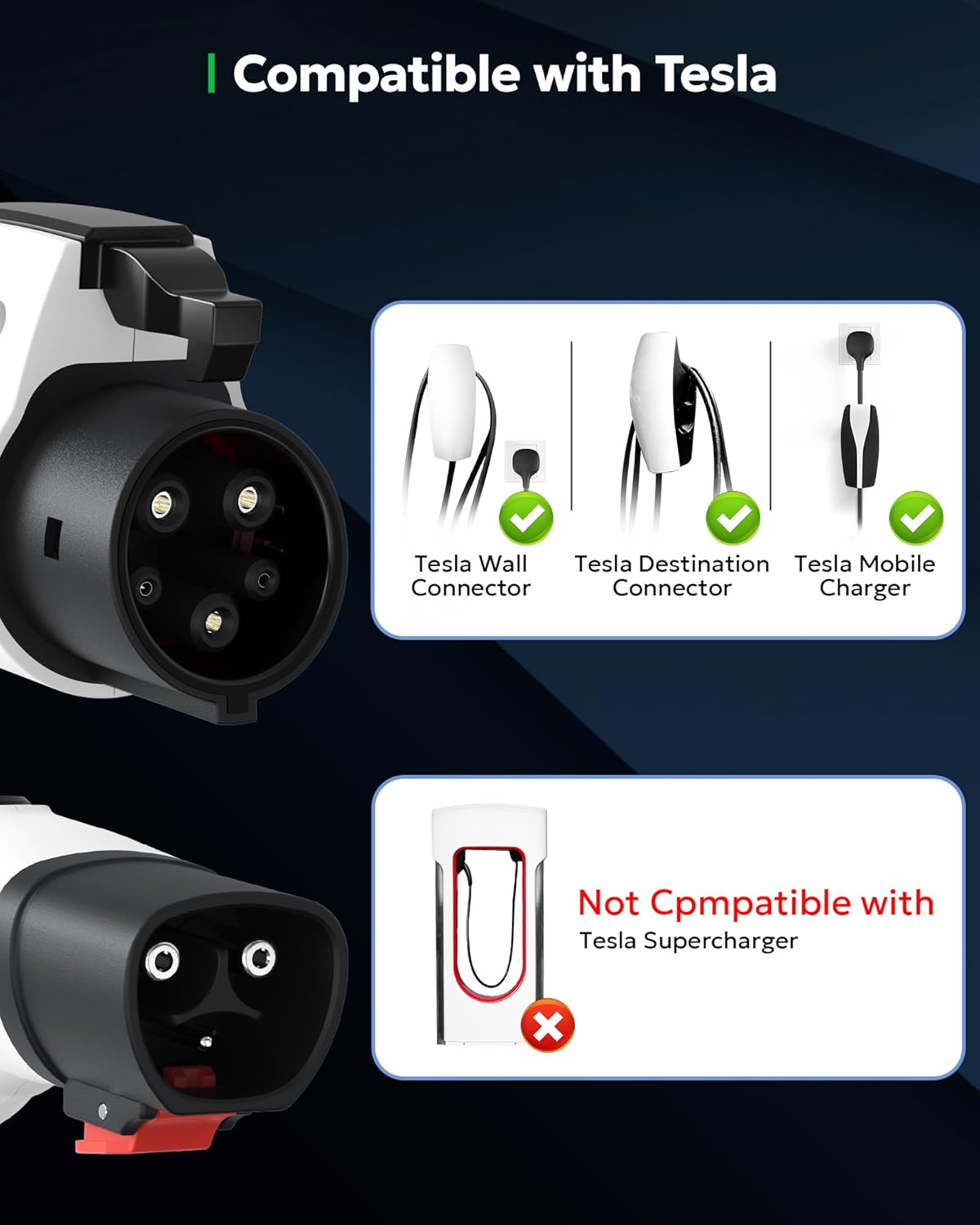 Charger Connectors Tesla to J1772 Adapter with Screen Display 60Amp 250V Converter with Press-Lock