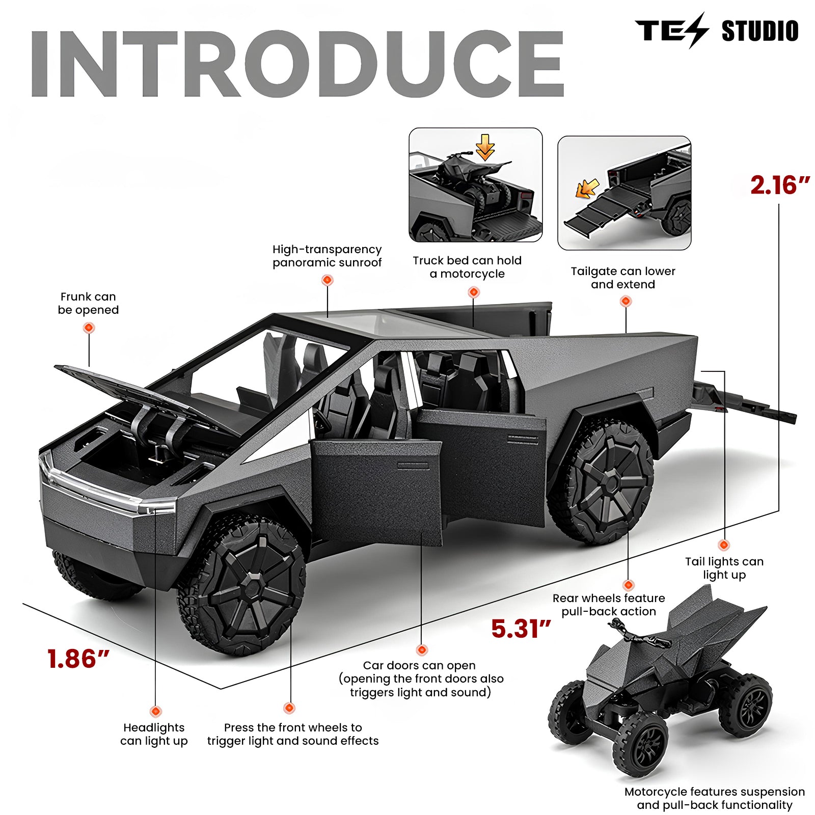 Tesla Cybertruck Metal Model Car Toy Trucks Pick-Up Truck Toys for Kids Tesstudio®