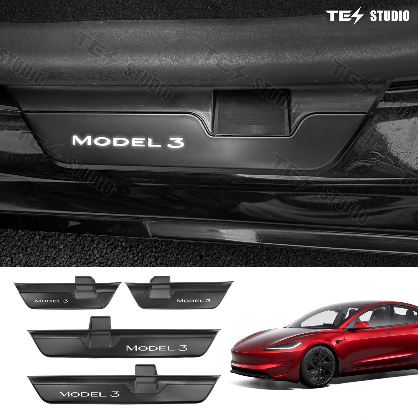 Tesla Model 3 Highland Illuminated Door Sills Led Door Sill Plate Door Sills Covers Plates Protector Illuminated Interior Accessories Tesstudio®