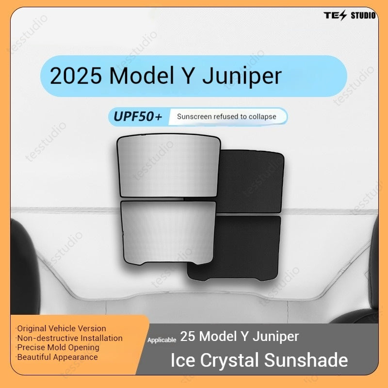 Tesla Model Y Juniper Crystal Mesh Sunshade Model Y Juniper Sunshade Roof Shade Interior Accessories Tesstudio®