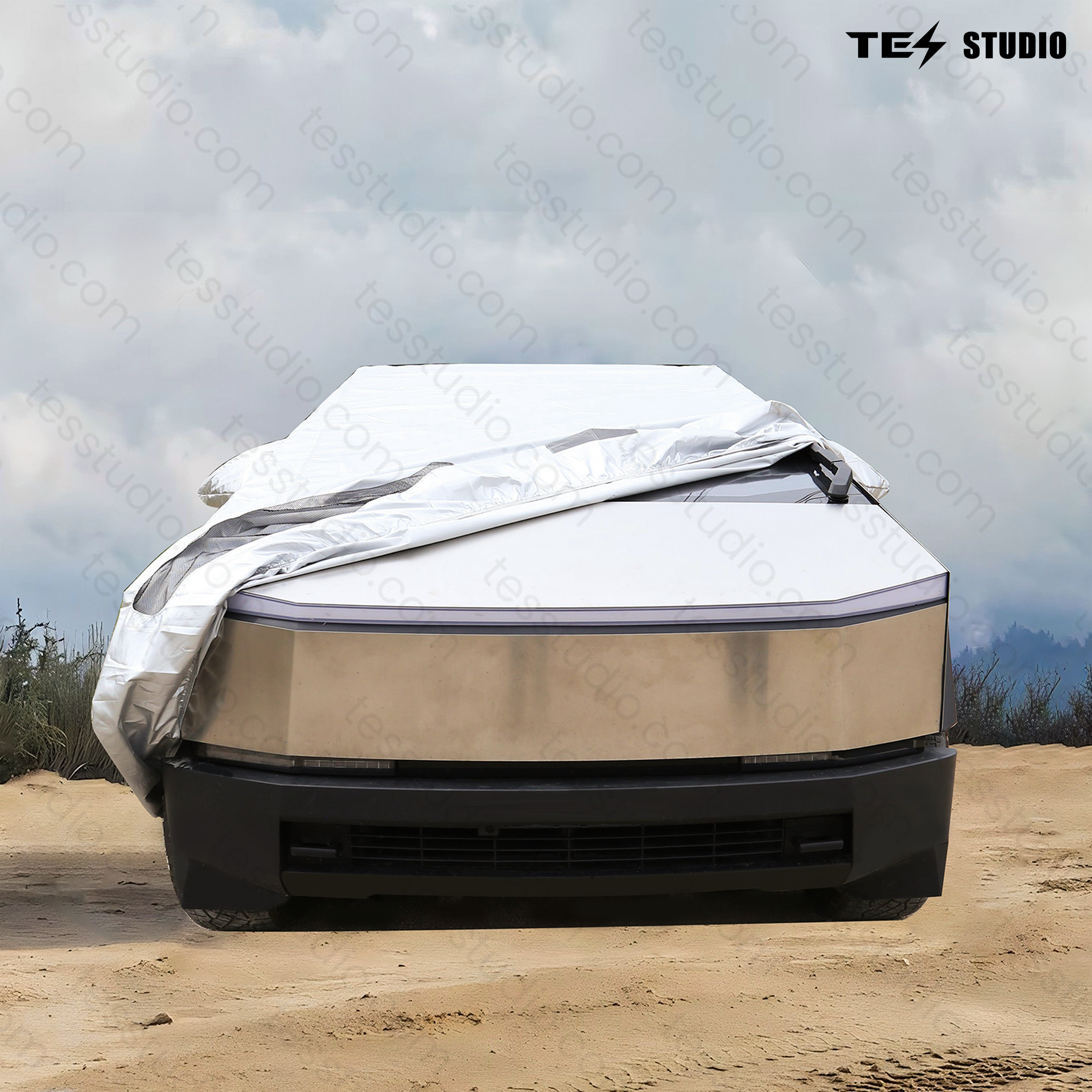 Tesla Cybertruck Accessories All Weather Car Covers with Zipper Door Waterproof Windproof Band All-Season Protection Tesstudio®
