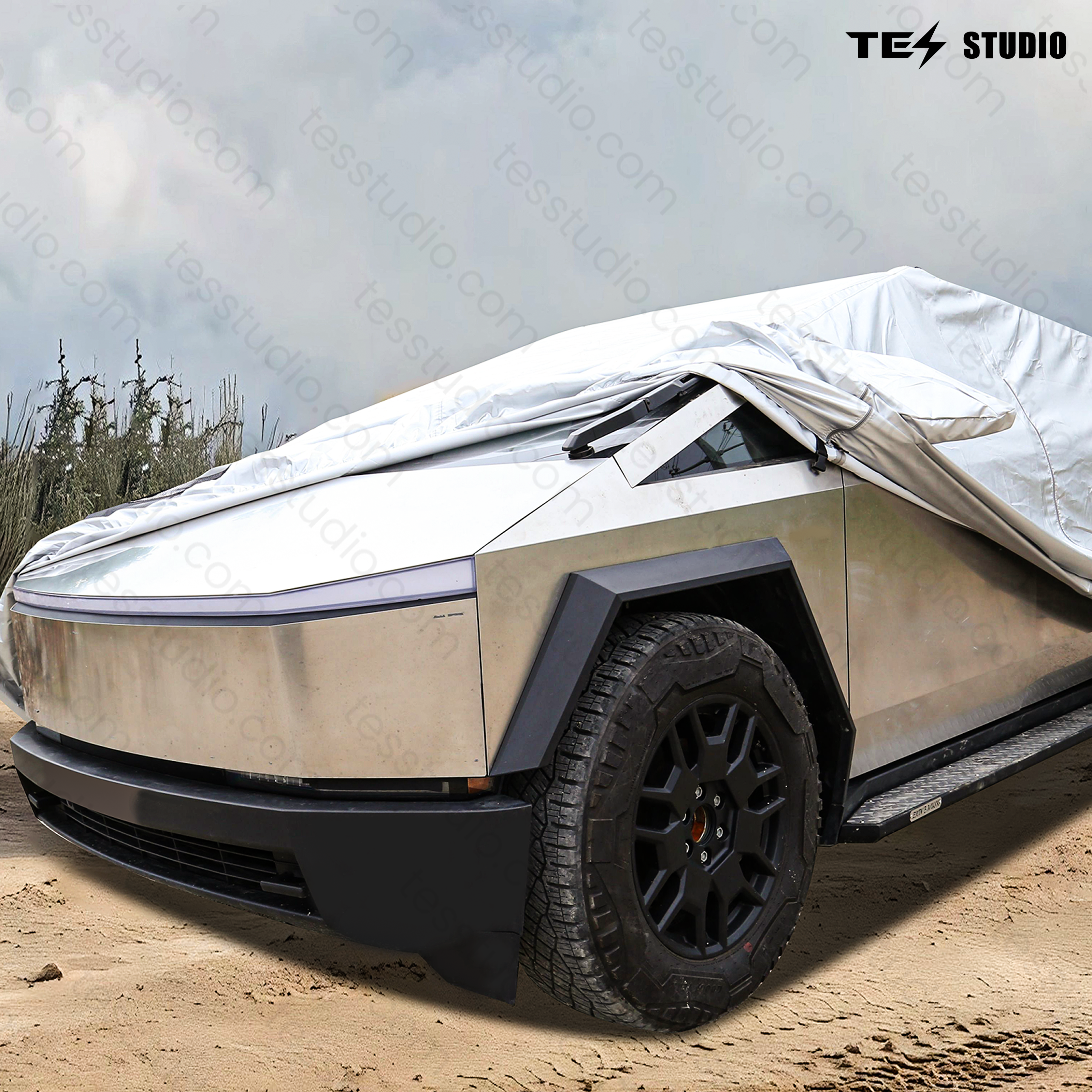 Tesla Cybertruck Accessories All Weather Car Covers with Zipper Door Waterproof Windproof Band All-Season Protection Tesstudio®