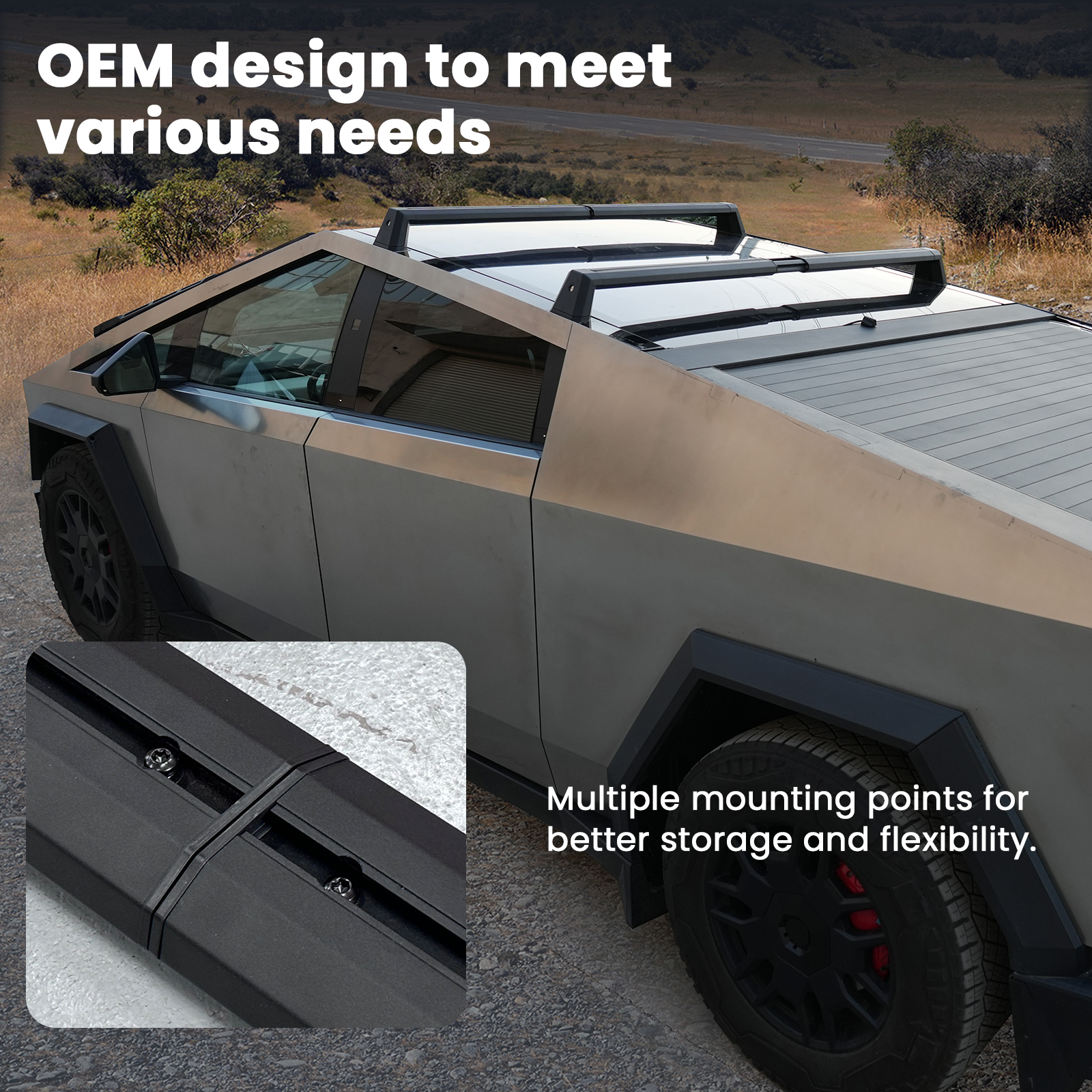 Tesla Cybertruck Crossbars Roof Rack Cargo Rack Rails Cybertruck Cargo Carriers Cybertruck Crossbars OEM Tesstudio®