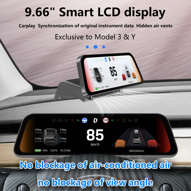 Tesla F96 PRO 9.66" HUD Cluster Screen - Wireless CarPlay - Tesstudio