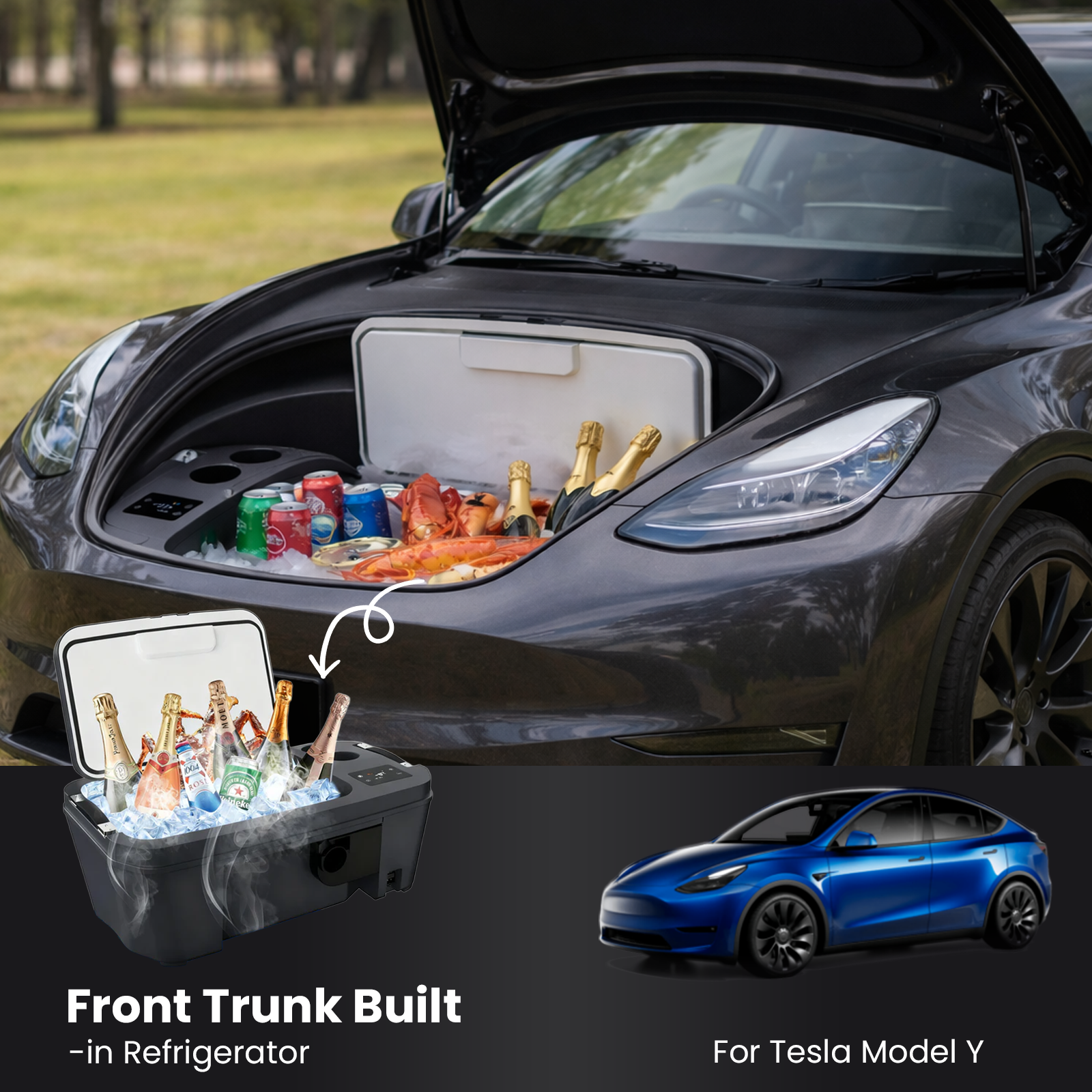 Tesla Model Y Frunk Accessories — electric front trunk opening