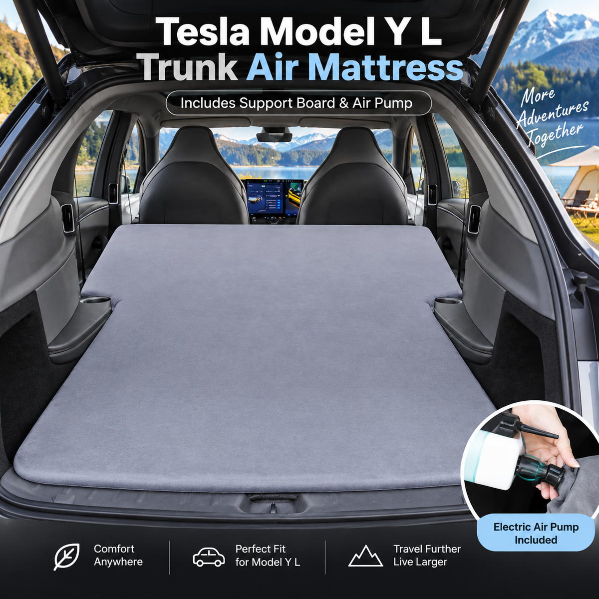 Trunk Air Mattress Kit for Tesla Model Y L 6-Seat, with Support Board and Air Pump - Tesstudio