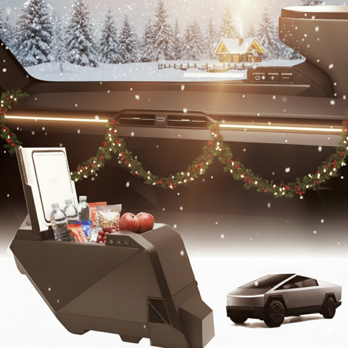 Tesla Cybertruck 18L Center Console Refrigerator with Dual-Mode Cooling & 20W USB-C Power Hub