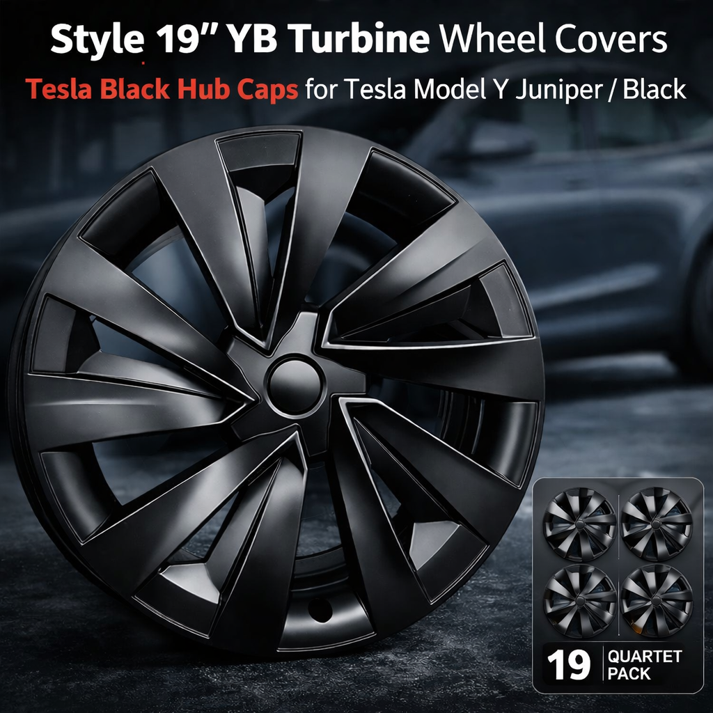 Tesstudio 19 inch YB Turbine Wheel Covers Tesla Black Hub Caps for Tesla Model Y Juniper