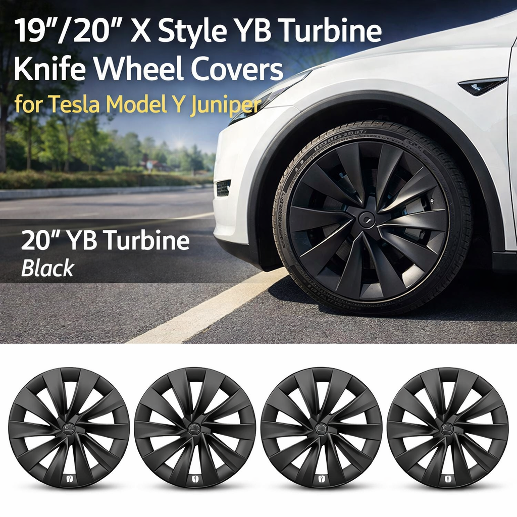 Tesstudio 19‘/20‘ YB Turbine Knife Wheel Covers – Matte Black for Tesla Model Y Juniper