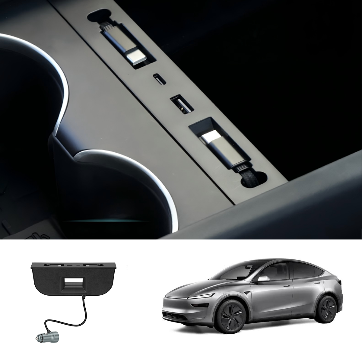 Tesstudio Center Console USB Hub for Tesla Model Y Juniper 2025+/ Model 3 Highland 2023+