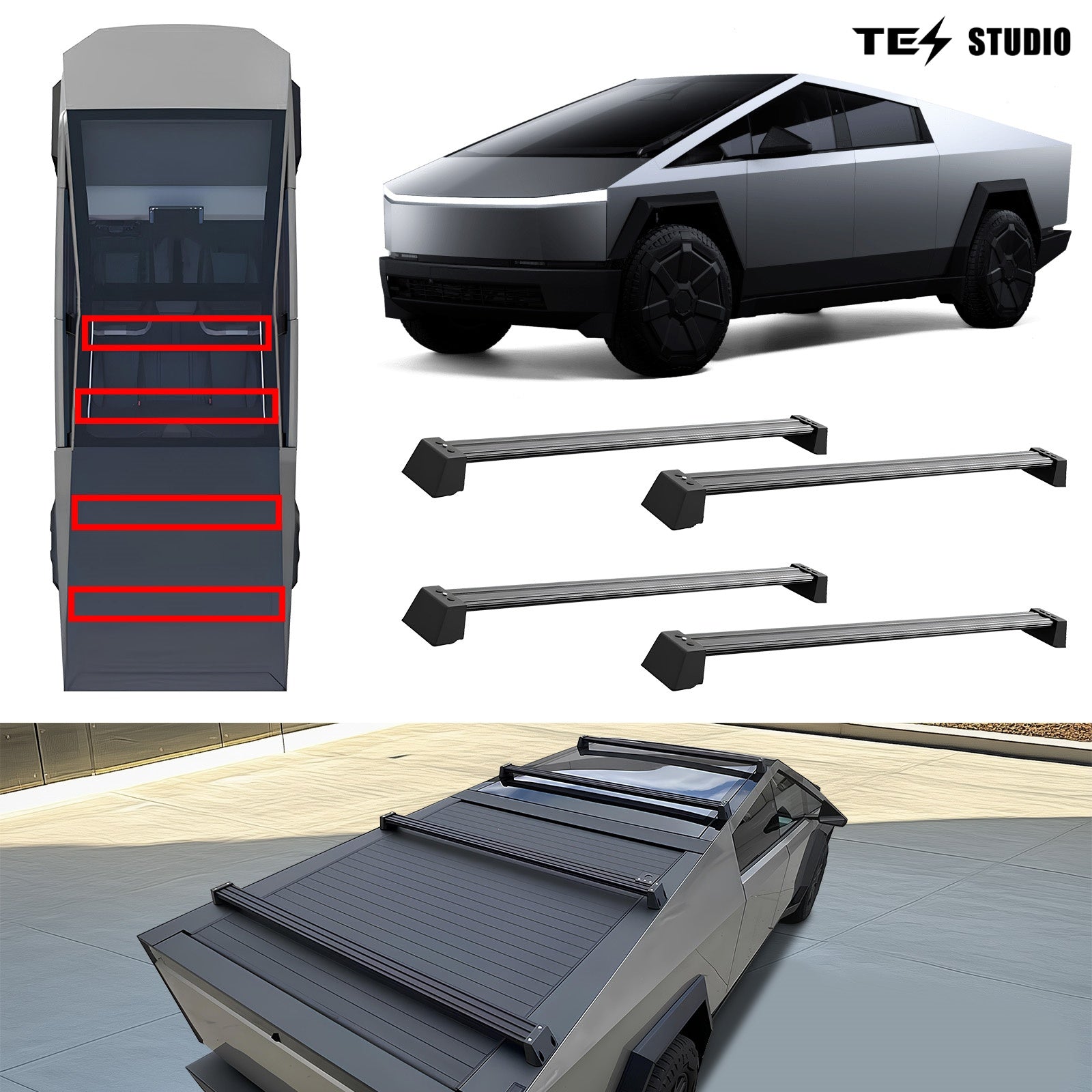Tesstudio Crossbar Roof Rack Rooftop Cargo Rack Carrier For Cybertruck