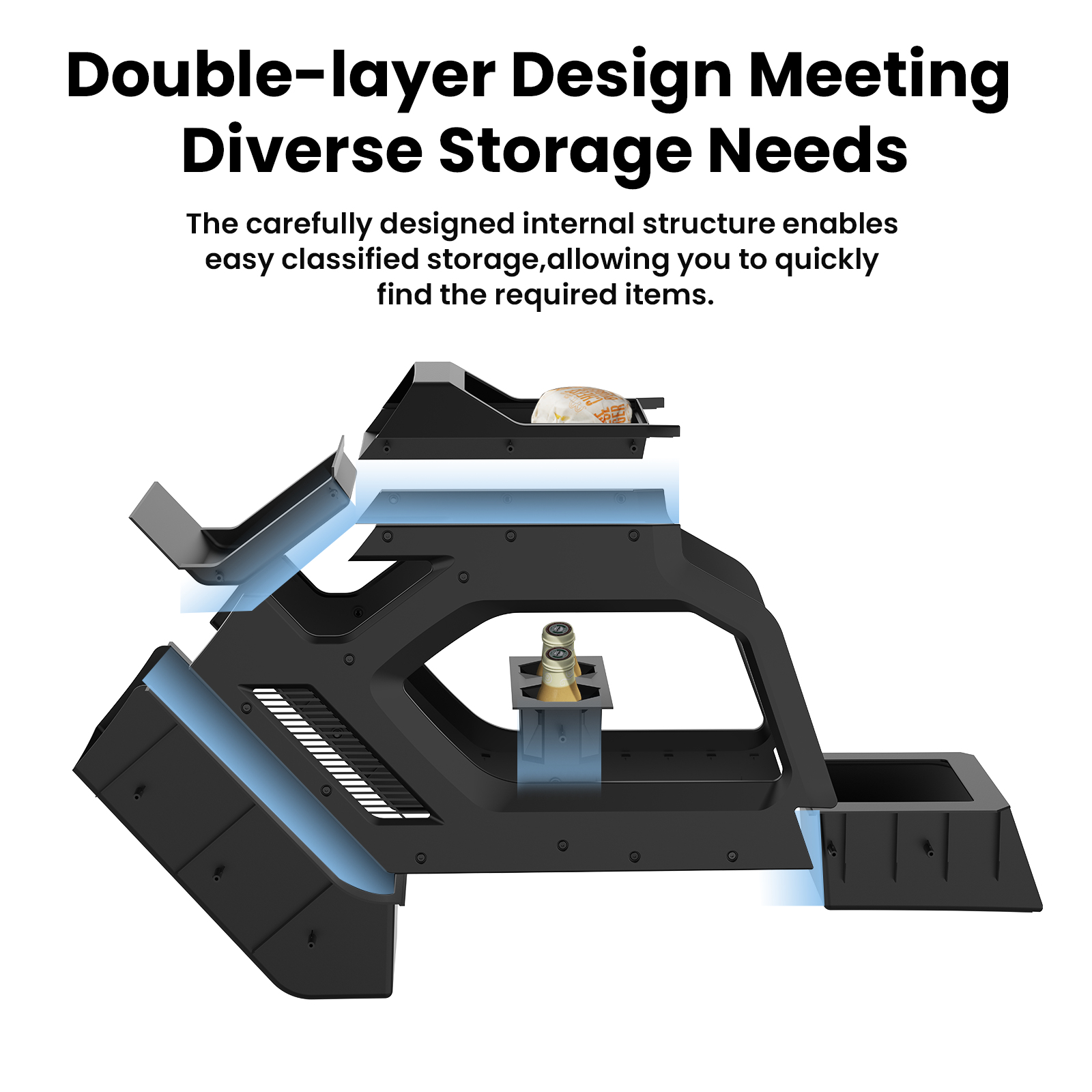 Tesstudio Cybertruck Lower Console Side Storage Box – Double-Layer ABS Organizer with Cup Holder (2024+)