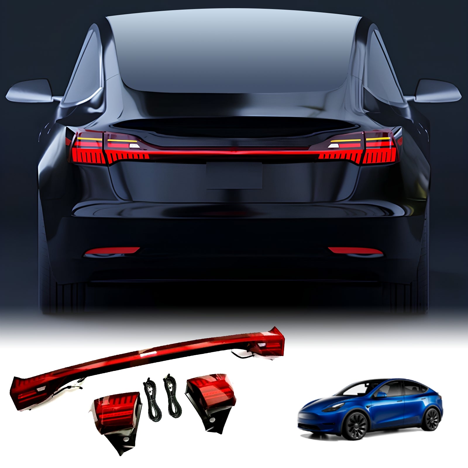 Tesstudio Model Y Full Width LED Tail Lights Taillights Brake Signal For Tesla