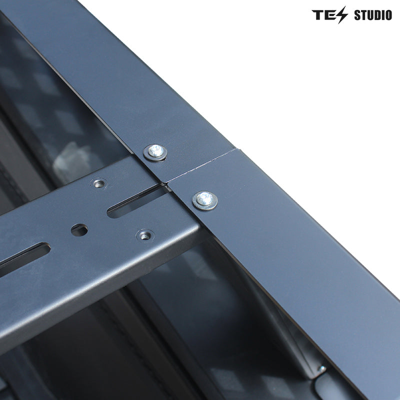 Tesstudio Overland Bed Rack For Tesla Cybertruck, Highlighting Crossbeam Connection And Bolt Detail