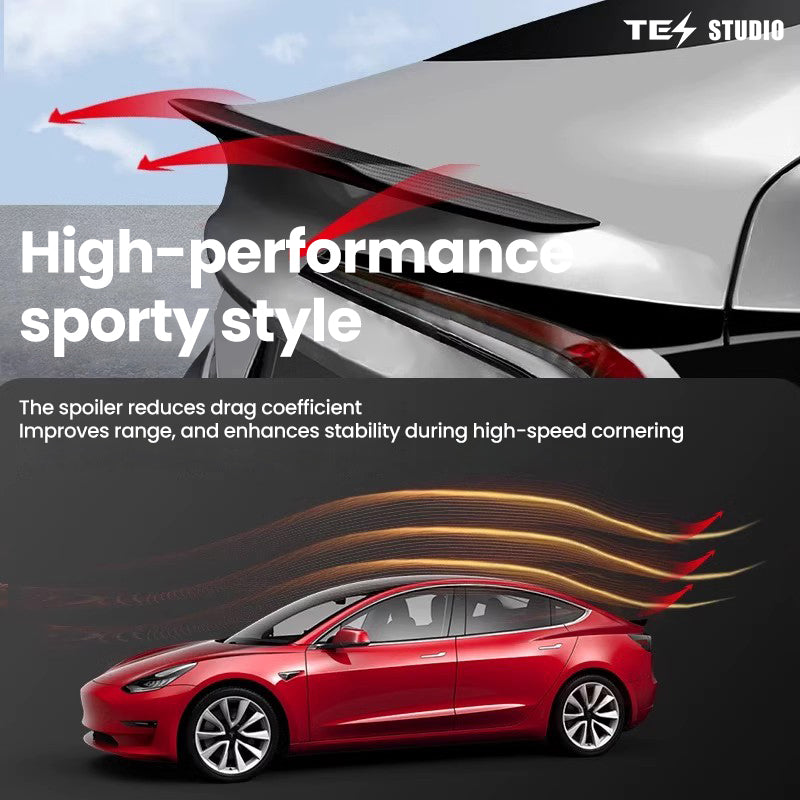 Tesstudio Real Carbon Fiber Tail Spoiler Wing For Tesla Model 3/Y/S Model Y Juniper