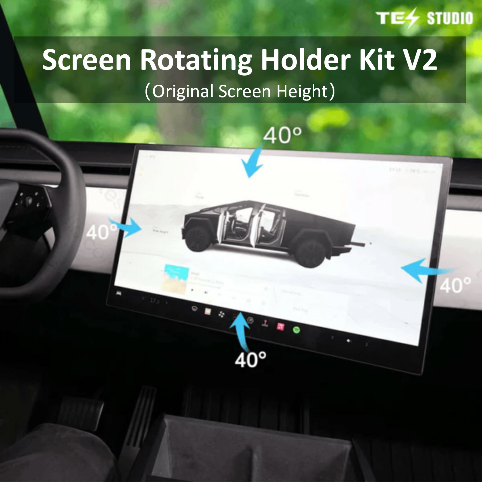 Tesstudio Swivel Mount Kit Screen Rotating Holder V2 (Original Screen Height) For Cybertruck
