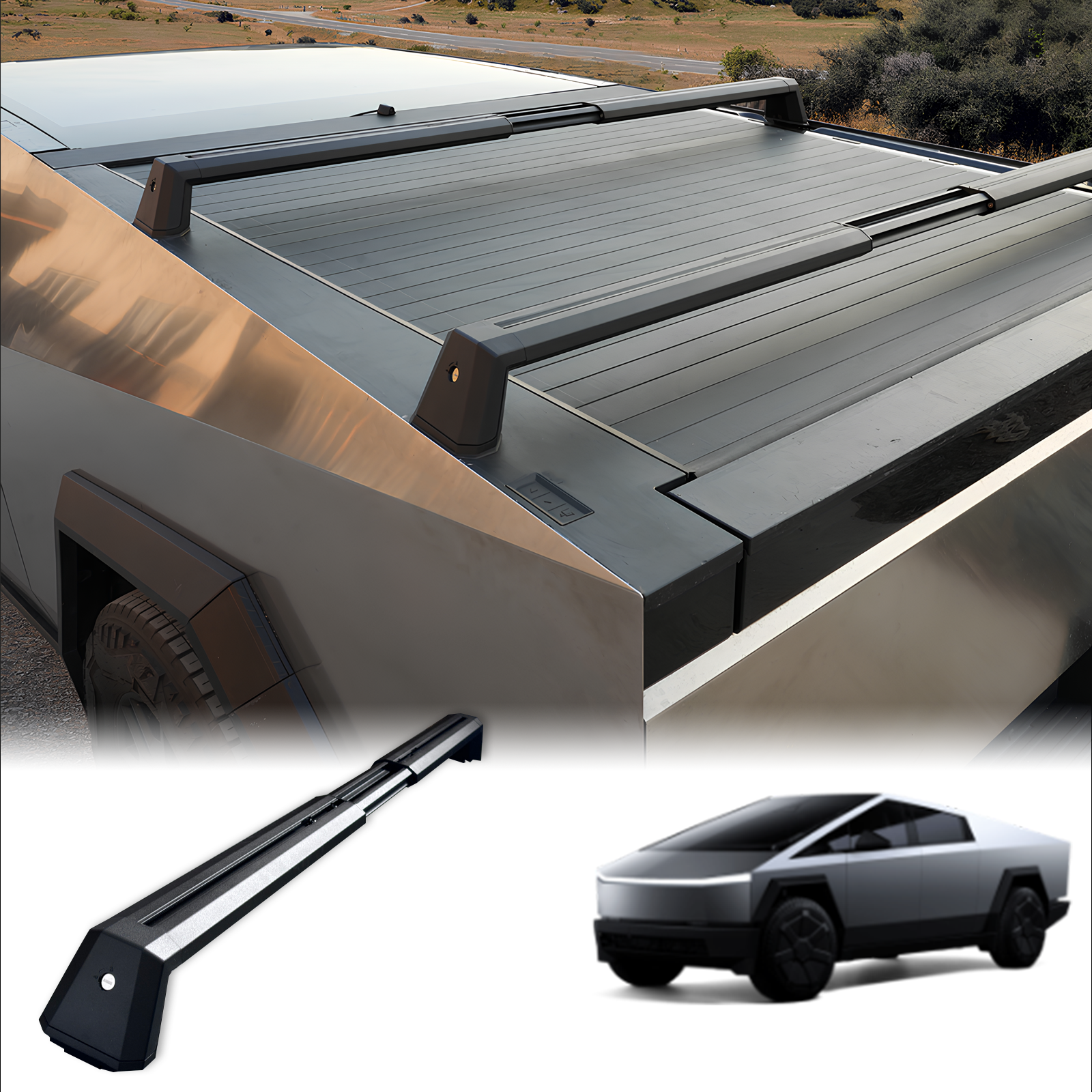 Tesstudio Telescoping Crossbars Roof Rack for Tesla Cybertruck – Heavy-Duty Cargo Rack Rails (2-Pack)