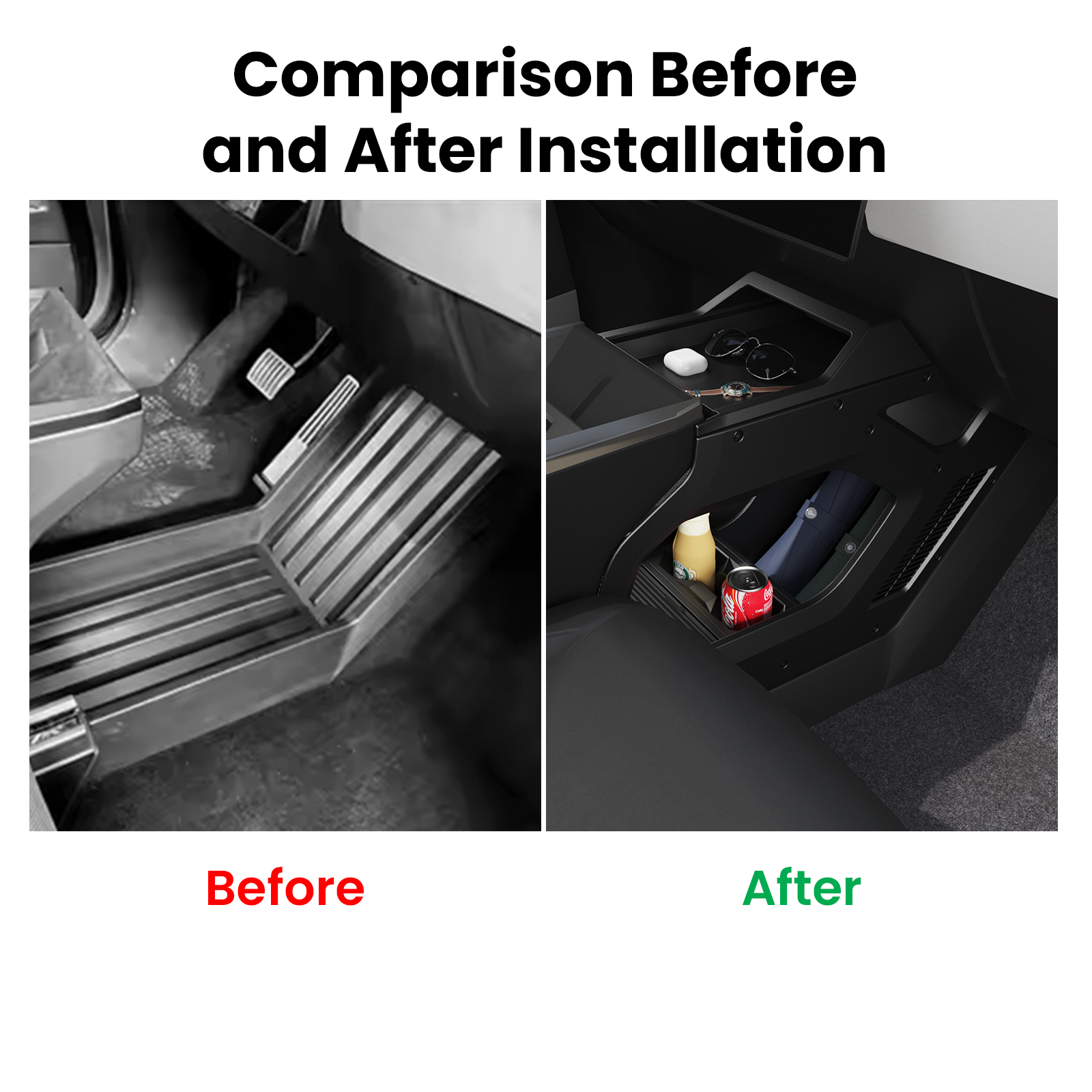 Tesstudio Cybertruck Lower Console Side Storage Box – Double-Layer ABS Organizer with Cup Holder (2024+)