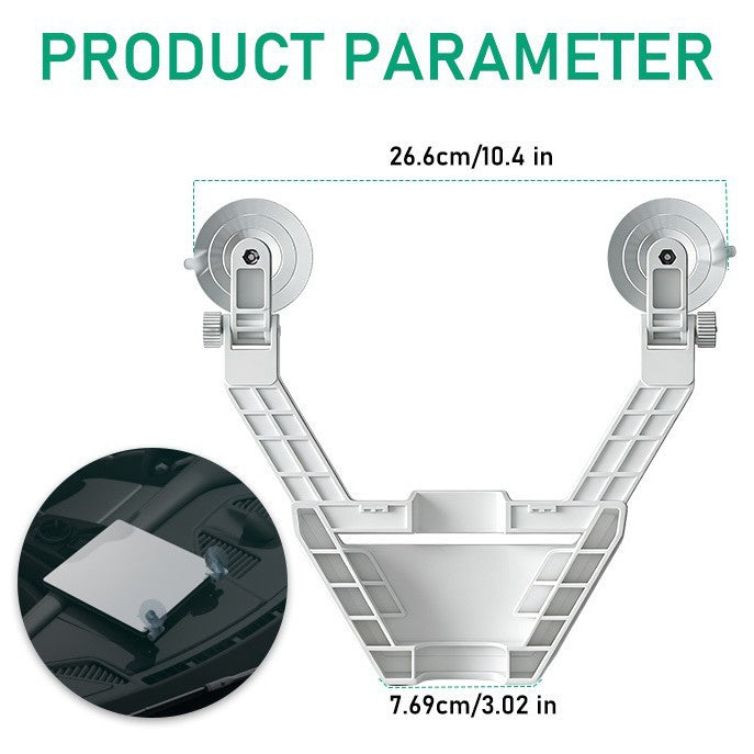 White Starlink Mini dashboard suction mount measuring 26.6 cm wide with 7.69 cm support base